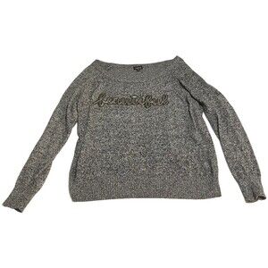 Torrid Sweater Women's Top 00 Grey Comfy Cotton  Pullover Sequin Crew Neck